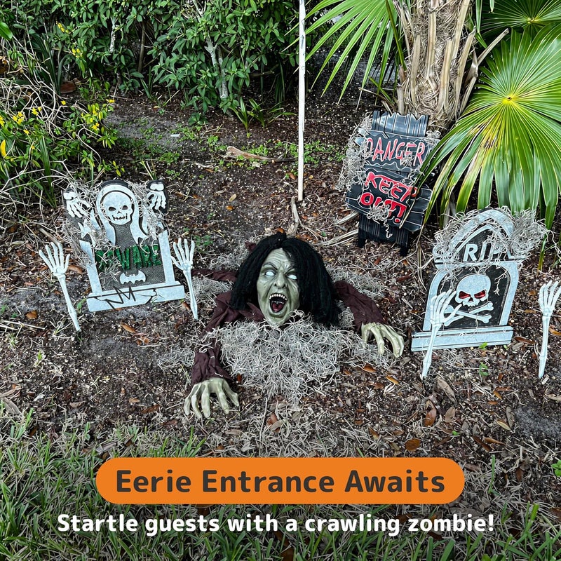 Prextex Crawling Zombie Halloween Decoration - Zombies Coming Out of Ground Prop - Creepy Outdoor Zombie Yard Decorations for Haunted Houses, Graveyards, and Halloween Parties - Image 3